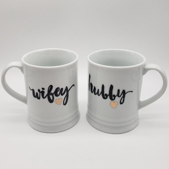 Fringe Studio Wifey and Hubby Heart Porcelain Mugs in Original Box - Picture 11 of 15